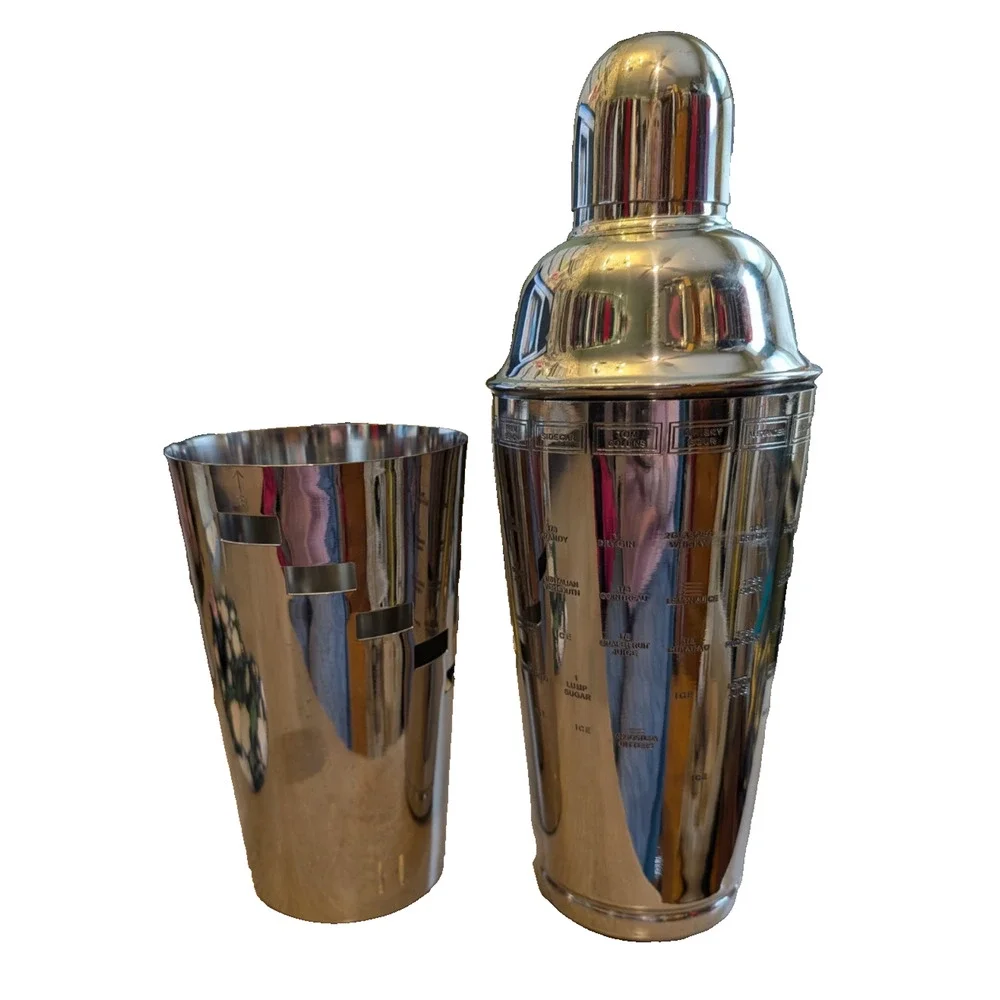 Pottery Barn Dial-a-Drink Recipe Cocktail‎ Shaker 15 Recipes Stainless Steel